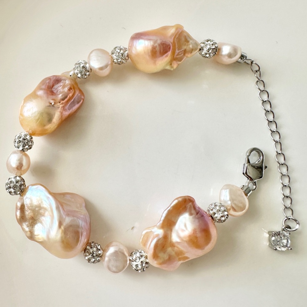 L4- Set of Freshwater Baroque Pearl Bracelet 7 inches & CZ Bracelet 6.75 in - Picture 7 of 10